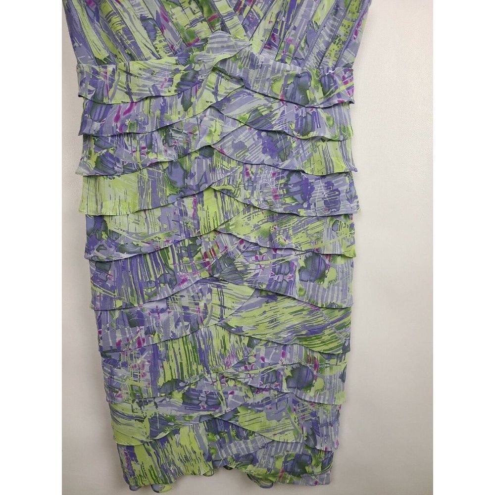 Adrianna Papell Purple Green Ruffle Sleeveless Cocktail Dress Size 14 - Picture 3 of 9